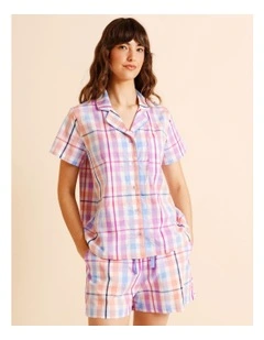 Core Cotton Short Sleeve Short PJ Set in Multi Gingham Print