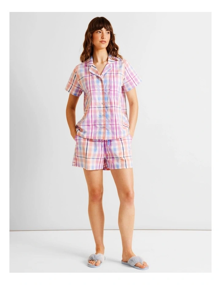 Core Cotton Short Sleeve Short PJ Set in Multi Gingham Print image 2