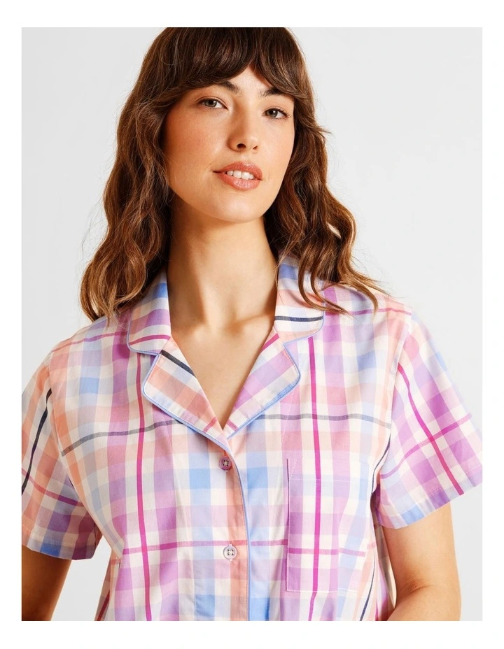 Core Cotton Short Sleeve Short PJ Set in Multi Gingham Print image 3