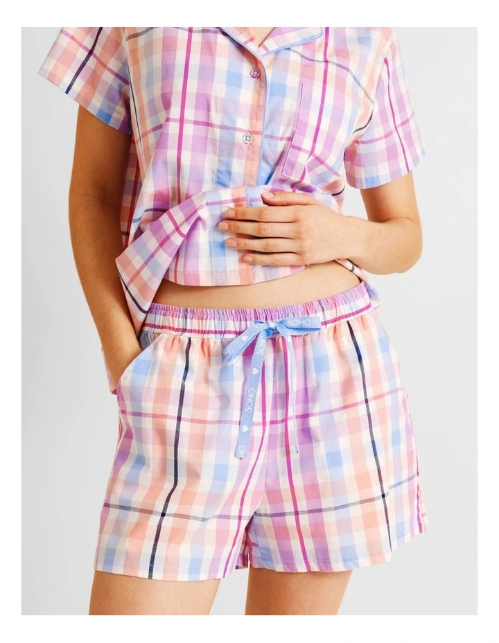 Core Cotton Short Sleeve Short PJ Set in Multi Gingham Print image 4