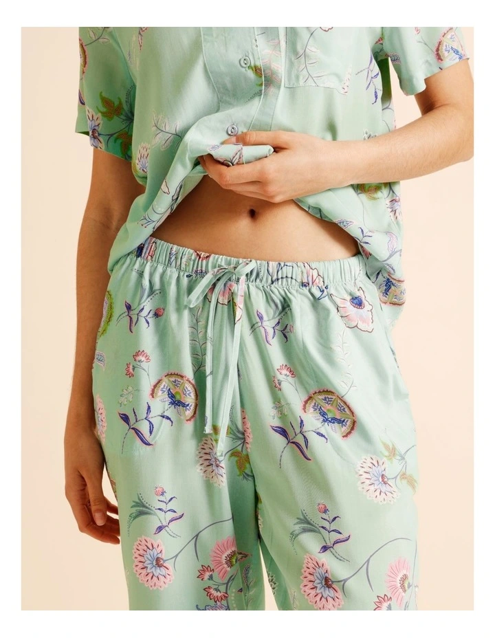 Serene Woven Short Sleeve Long PJ Set in Pistachio Paisley Print image 5