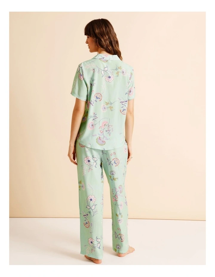 Serene Woven Short Sleeve Long PJ Set in Pistachio Paisley Print image 6