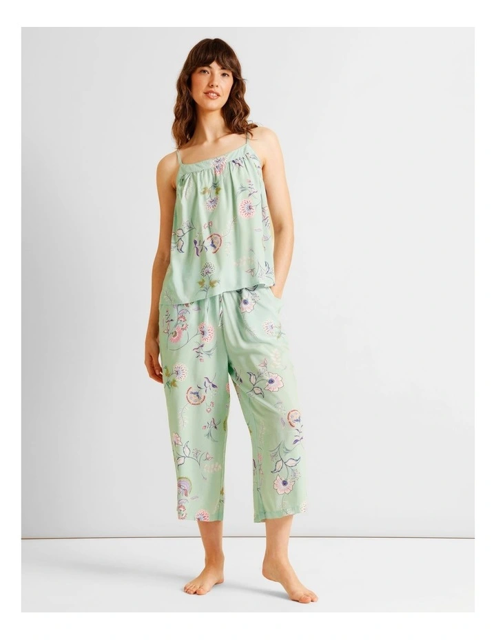 Serene Woven Cami 3/4 Set in Pistachio Paisley Print image 1