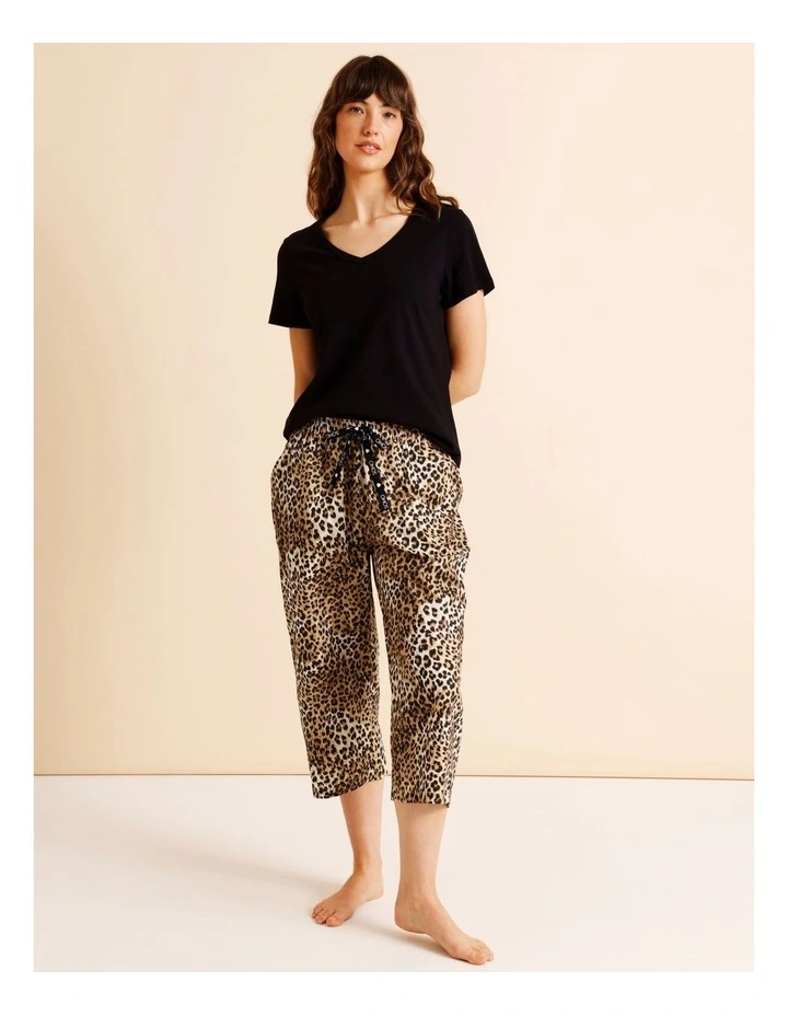 Essentials V-Neck 3/4 Pant PJ Set in Leopard Print image 1