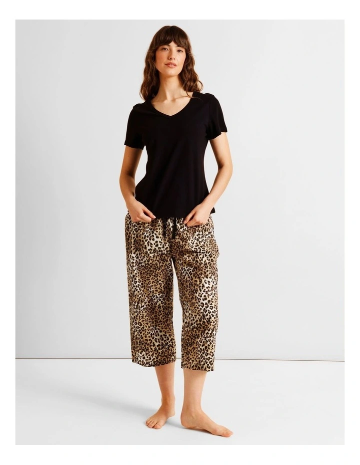 Essentials V-Neck 3/4 Pant PJ Set in Leopard Print image 3