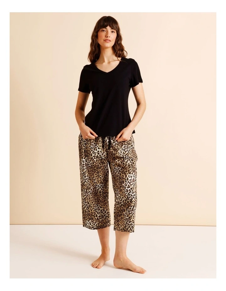 Essentials V-Neck 3/4 Pant PJ Set in Leopard Print image 3