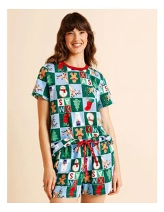 Christmas Oversized Short Sleeve PJ Set in Wrapping Paper Print