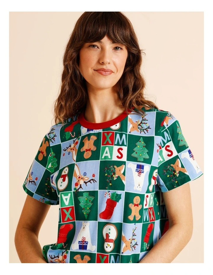 Christmas Oversized Short Sleeve PJ Set in Wrapping Paper Print image 2
