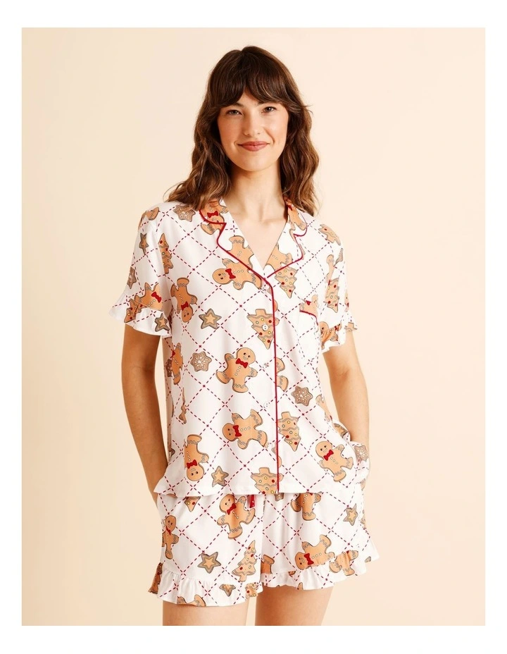Christmas Frill Short Sleeve PJ Set in Gingerbread Cookies Print image 1