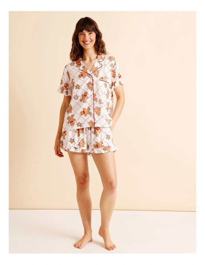 Christmas Frill Short Sleeve PJ Set in Gingerbread Cookies Print image 2