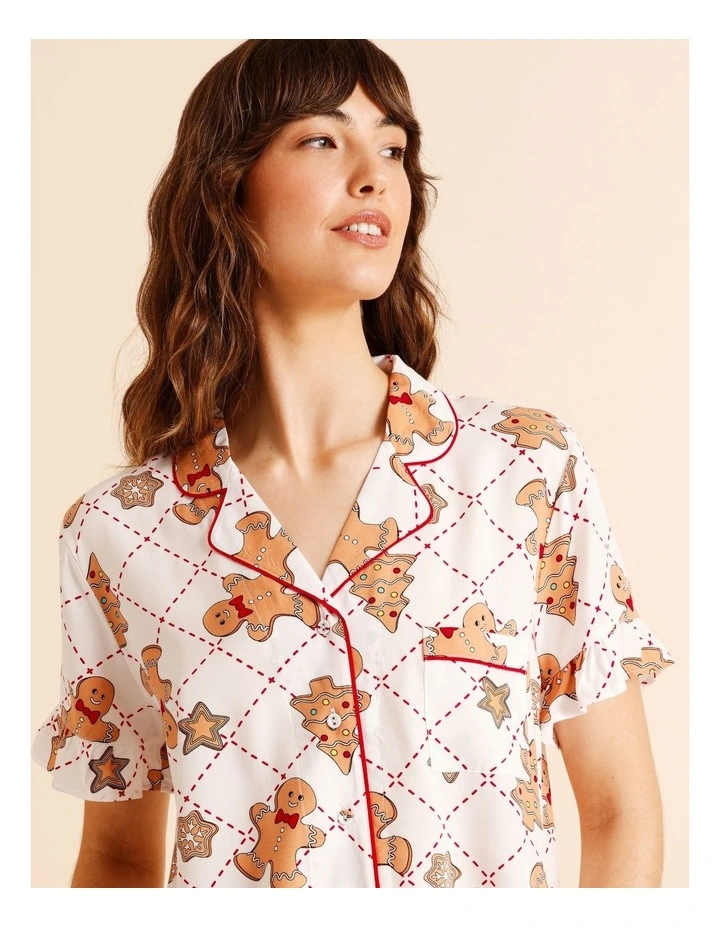 Christmas Frill Short Sleeve PJ Set in Gingerbread Cookies Print image 3