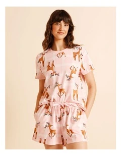 Christmas Oversized Short Sleeve PJ Set in Reindeer Check Print