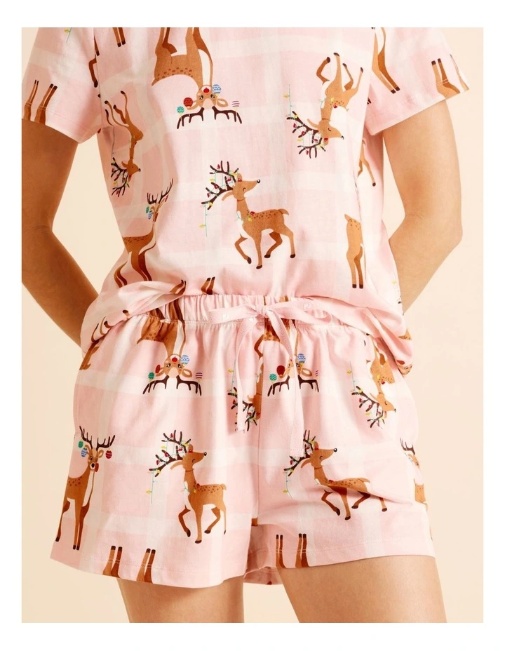 Christmas Oversized Short Sleeve PJ Set in Reindeer Check Print image 4