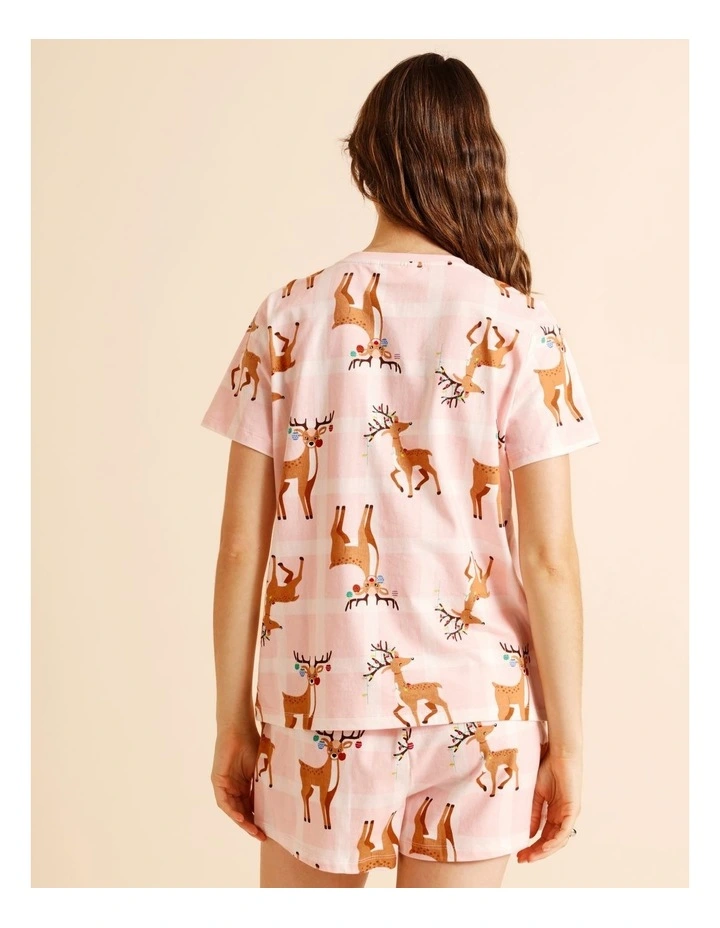 Christmas Oversized Short Sleeve PJ Set in Reindeer Check Print image 5