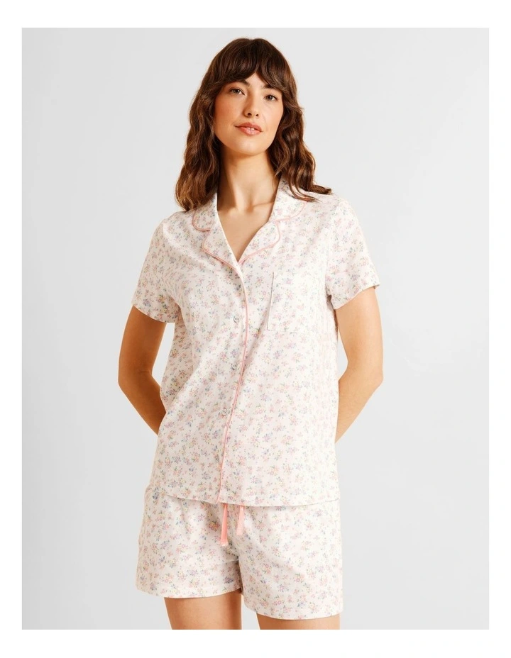 Everyday Cotton Relaxed Short Sleeve PJ Set in Ditsy Floral Print image 2