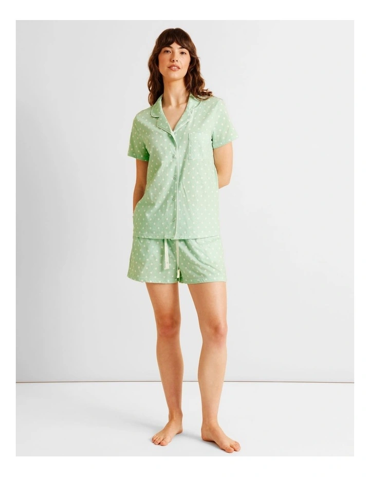Everyday Cotton Relaxed Short Sleeve PJ Set in Pistachio Spot Print image 1