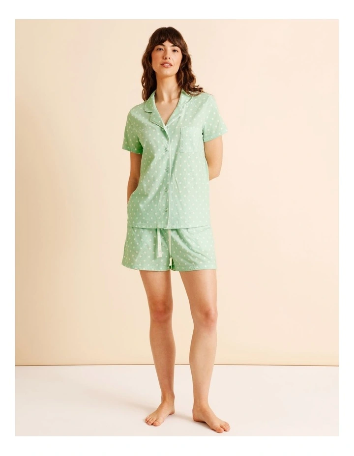 Everyday Cotton Relaxed Short Sleeve PJ Set in Pistachio Spot Print image 1