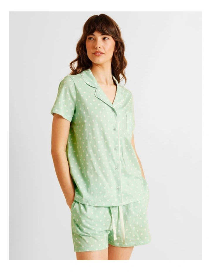 Everyday Cotton Relaxed Short Sleeve PJ Set in Pistachio Spot Print image 2