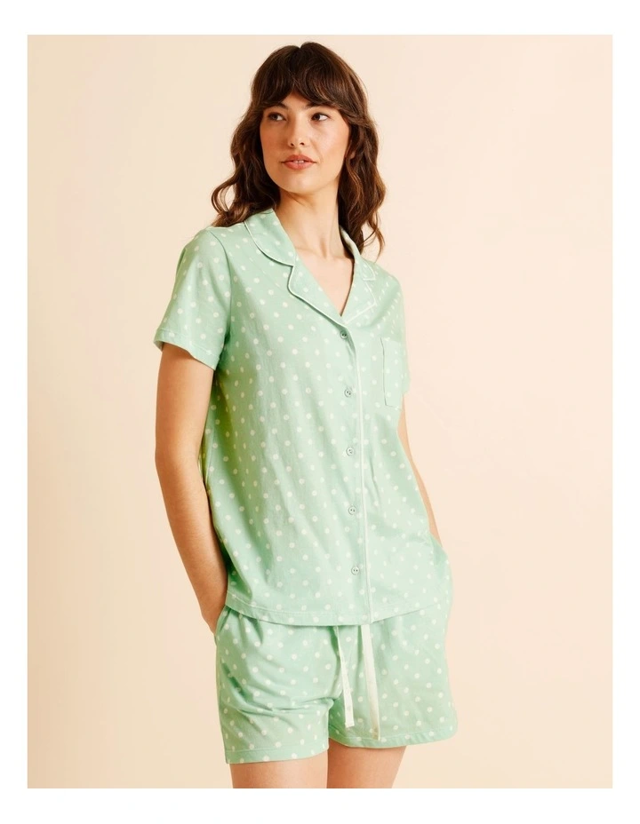 Everyday Cotton Relaxed Short Sleeve PJ Set in Pistachio Spot Print image 2