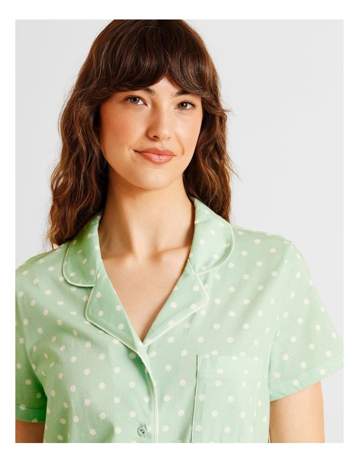 Everyday Cotton Relaxed Short Sleeve PJ Set in Pistachio Spot Print image 3