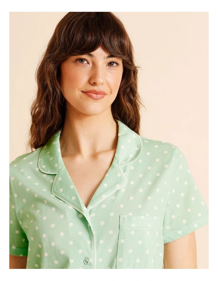 Everyday Cotton Relaxed Short Sleeve PJ Set in Pistachio Spot Print image 3
