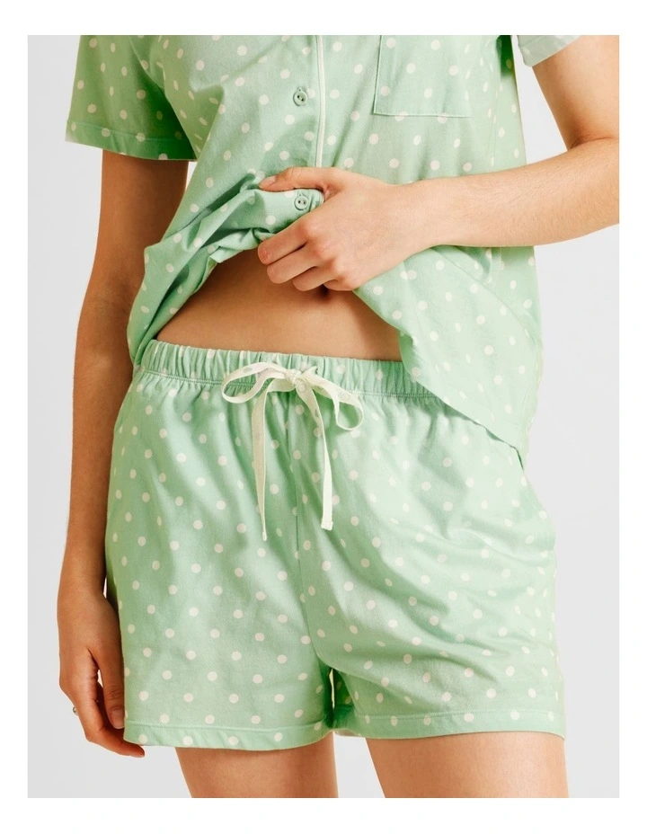 Everyday Cotton Relaxed Short Sleeve PJ Set in Pistachio Spot Print image 4