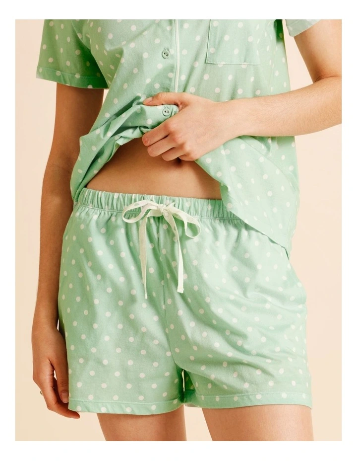 Everyday Cotton Relaxed Short Sleeve PJ Set in Pistachio Spot Print image 4