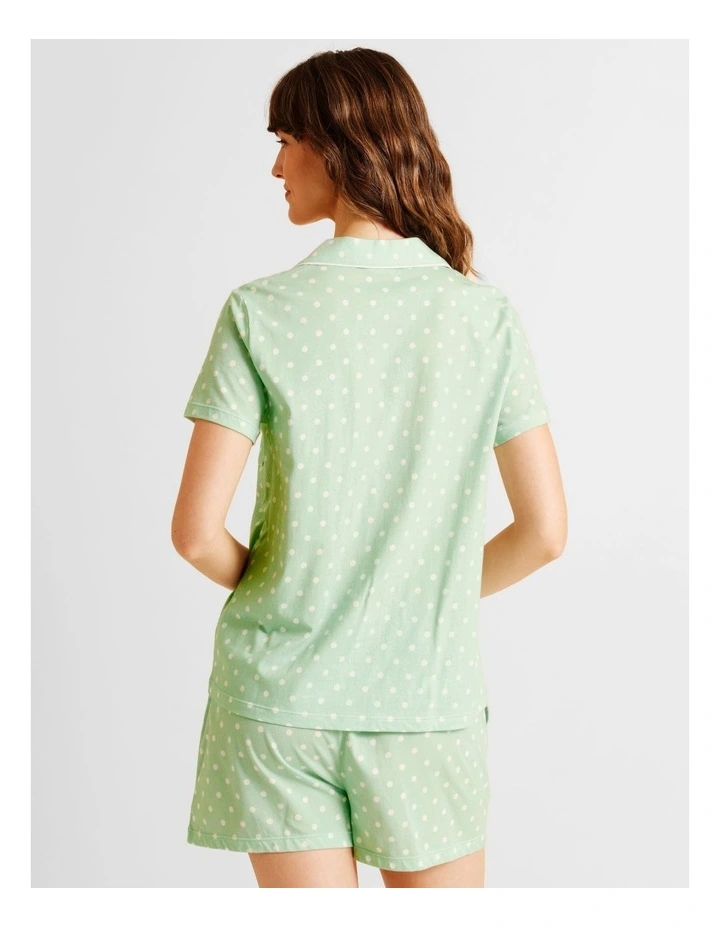Everyday Cotton Relaxed Short Sleeve PJ Set in Pistachio Spot Print image 5