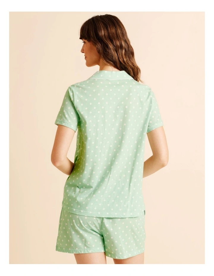 Everyday Cotton Relaxed Short Sleeve PJ Set in Pistachio Spot Print image 5