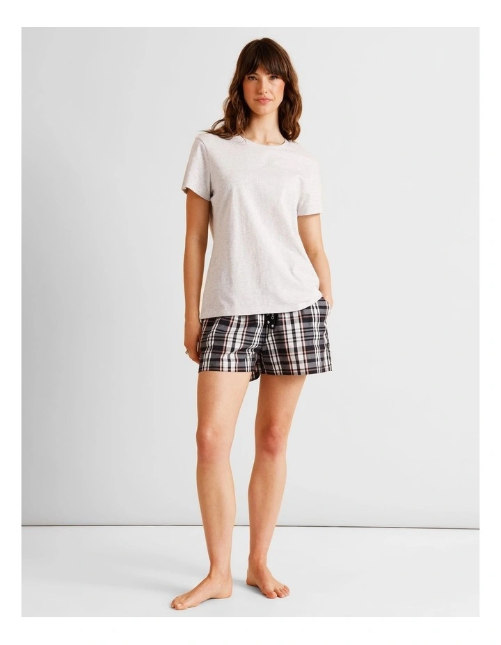 Essentials Short Sleeve Short PJ Set in Black Check Print image 2