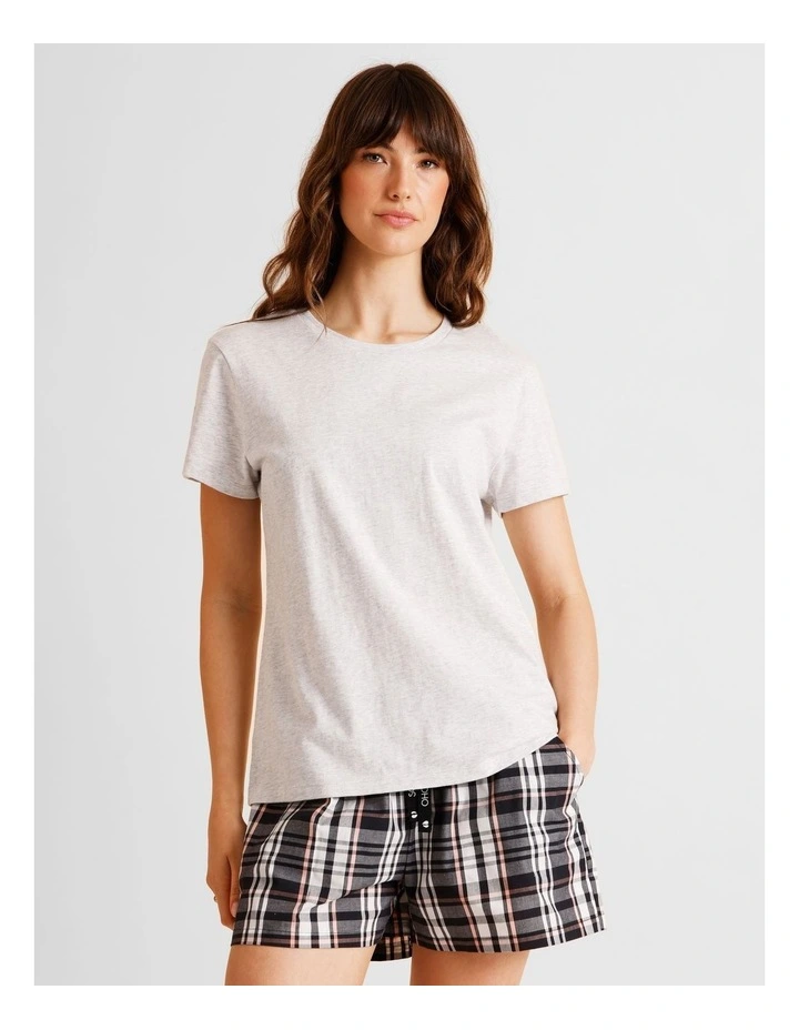 Essentials Short Sleeve Short PJ Set in Black Check Print image 3