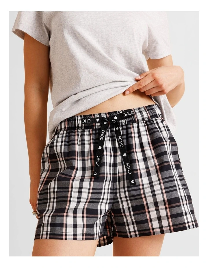 Essentials Short Sleeve Short PJ Set in Black Check Print image 4