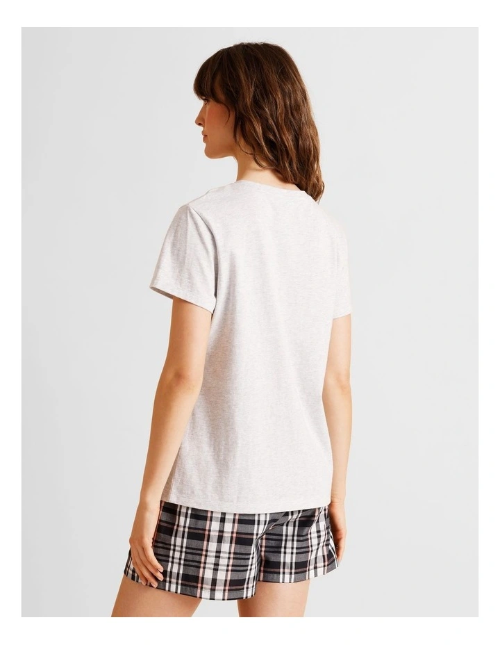 Essentials Short Sleeve Short PJ Set in Black Check Print image 5