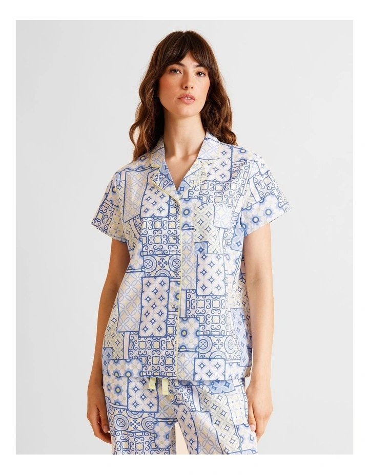 Core Cotton Short Sleeve 3/4 Pant PJ Set in Blue Tiles Print image 2