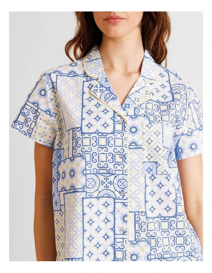 Core Cotton Short Sleeve 3/4 Pant PJ Set in Blue Tiles Print image 3