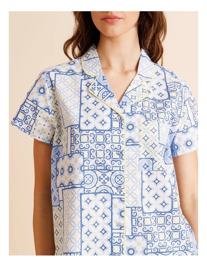 Core Cotton Short Sleeve 3/4 Pant PJ Set in Blue Tiles Print image 3