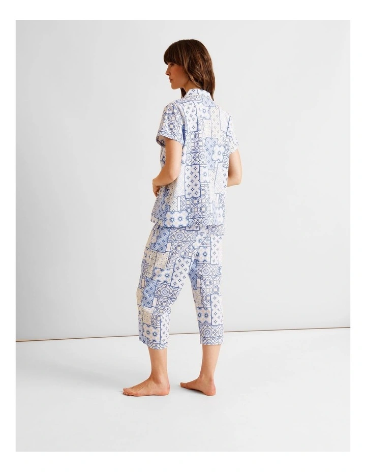 Core Cotton Short Sleeve 3/4 Pant PJ Set in Blue Tiles Print image 4