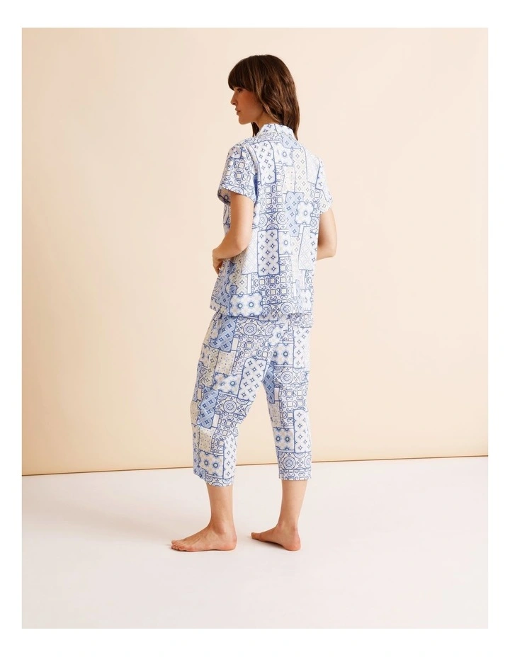 Core Cotton Short Sleeve 3/4 Pant PJ Set in Blue Tiles Print image 4
