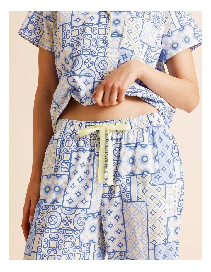 Core Cotton Short Sleeve 3/4 Pant PJ Set in Blue Tiles Print image 5