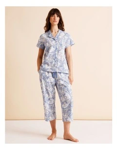 Core Cotton Short Sleeve 3/4 Pant PJ Set in White Paisley Print