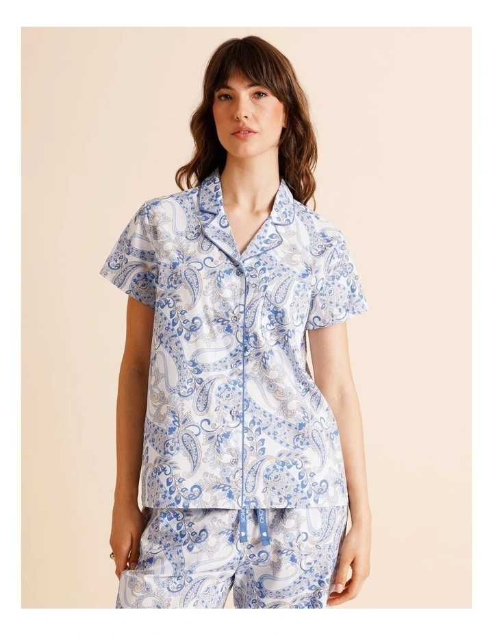 Core Cotton Short Sleeve 3/4 Pant PJ Set in White Paisley Print image 2