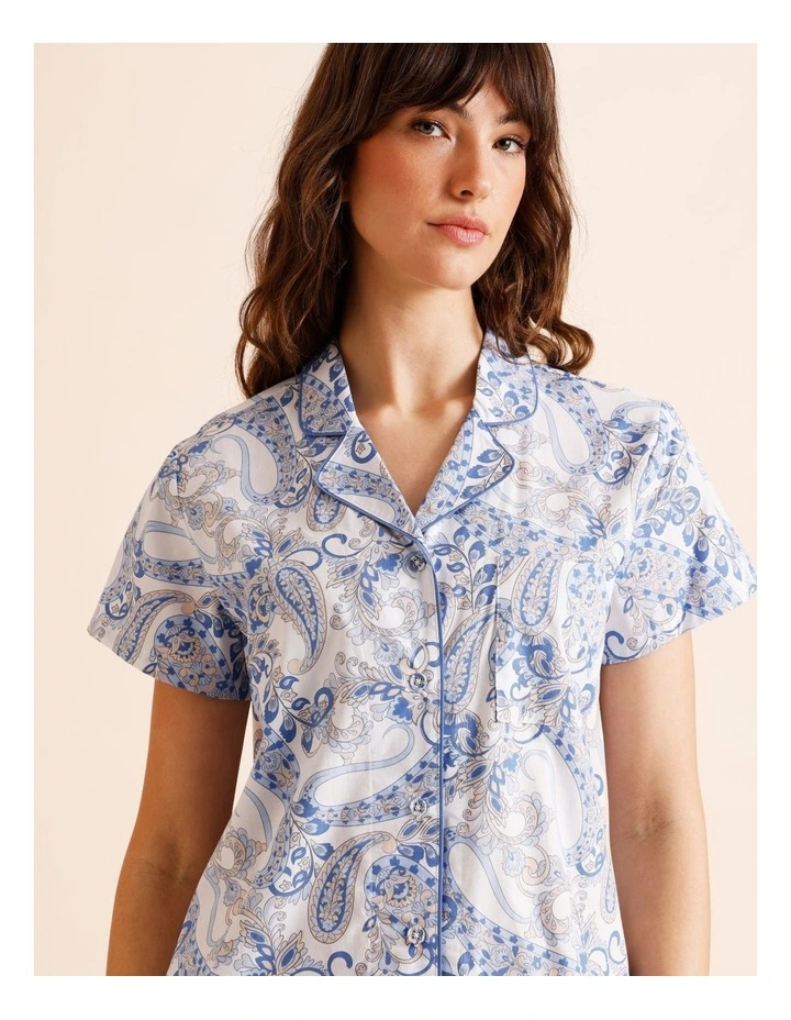 Core Cotton Short Sleeve 3/4 Pant PJ Set in White Paisley Print image 3
