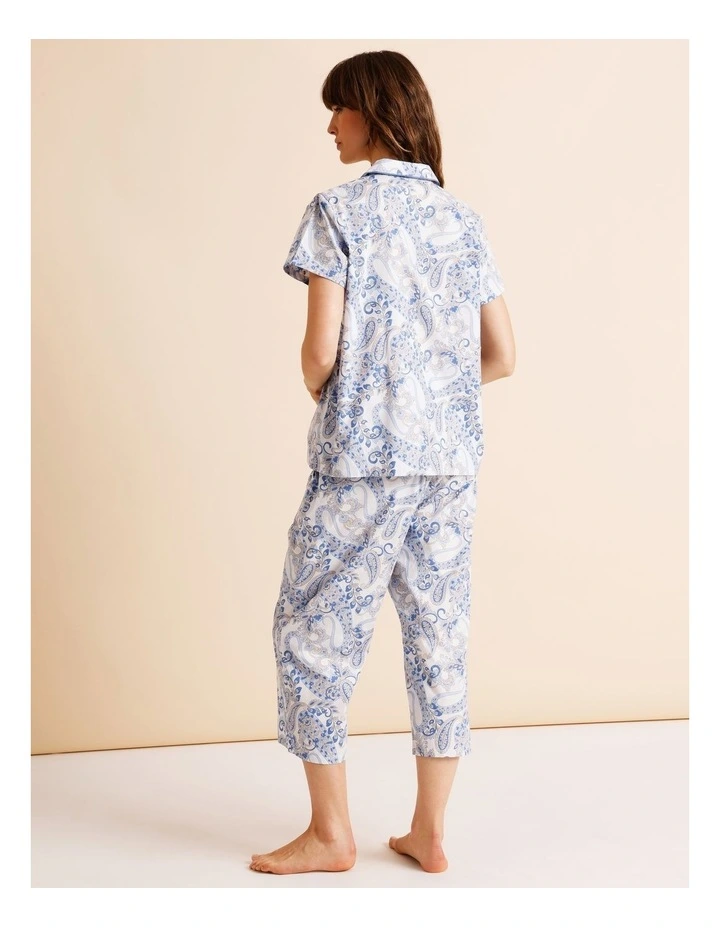 Core Cotton Short Sleeve 3/4 Pant PJ Set in White Paisley Print image 4