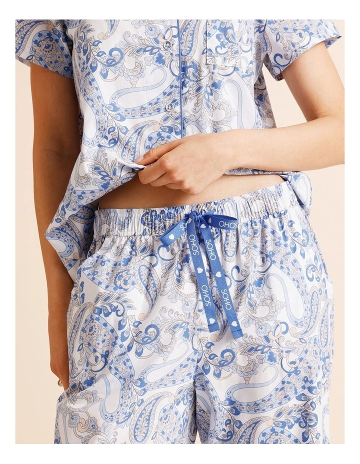 Core Cotton Short Sleeve 3/4 Pant PJ Set in White Paisley Print image 5