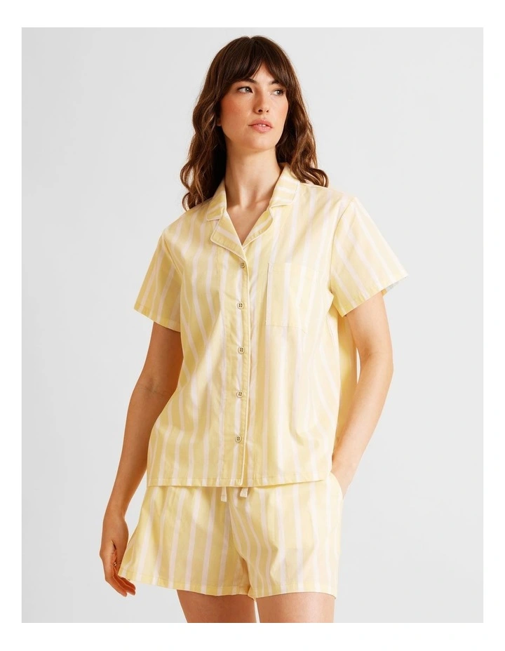 Core Cotton Short Sleeve Short PJ Set in Yellow Stripe Print image 1
