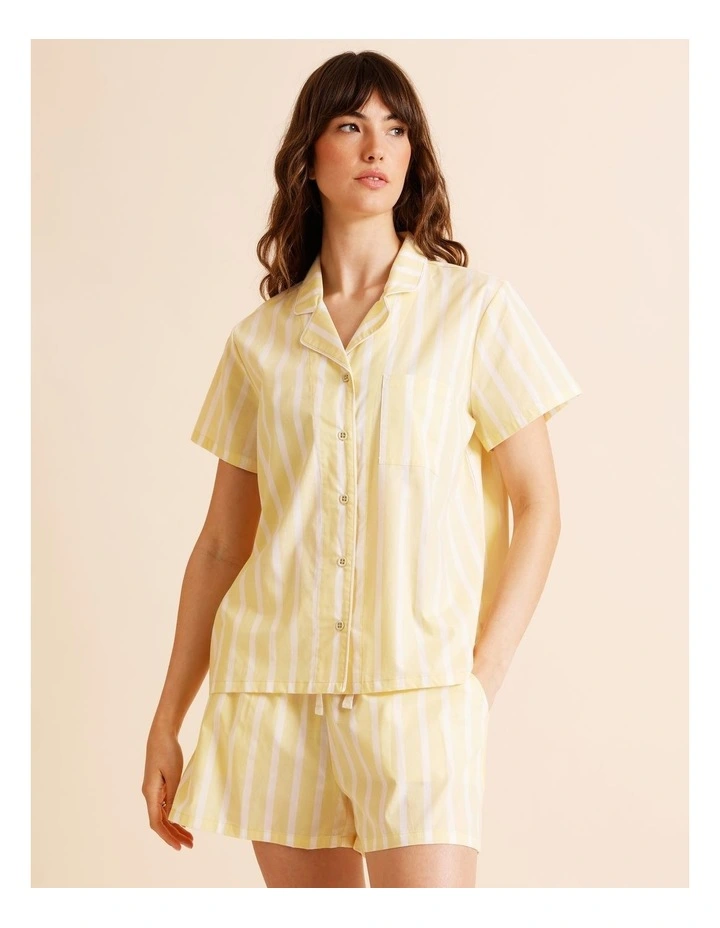 Core Cotton Short Sleeve Short PJ Set in Yellow Stripe Print image 1
