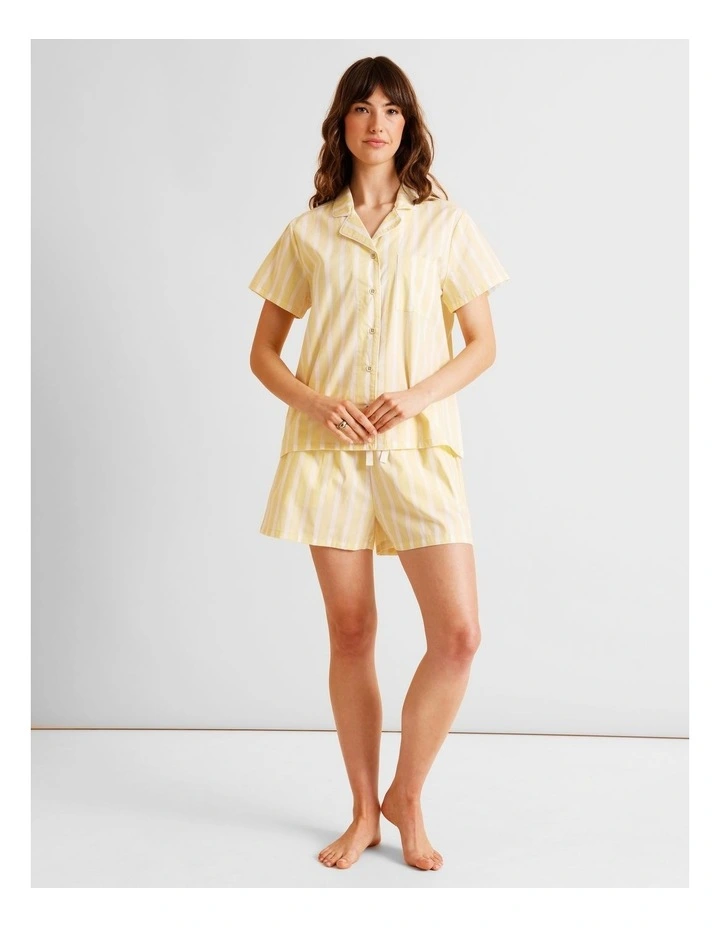 Core Cotton Short Sleeve Short PJ Set in Yellow Stripe Print image 3