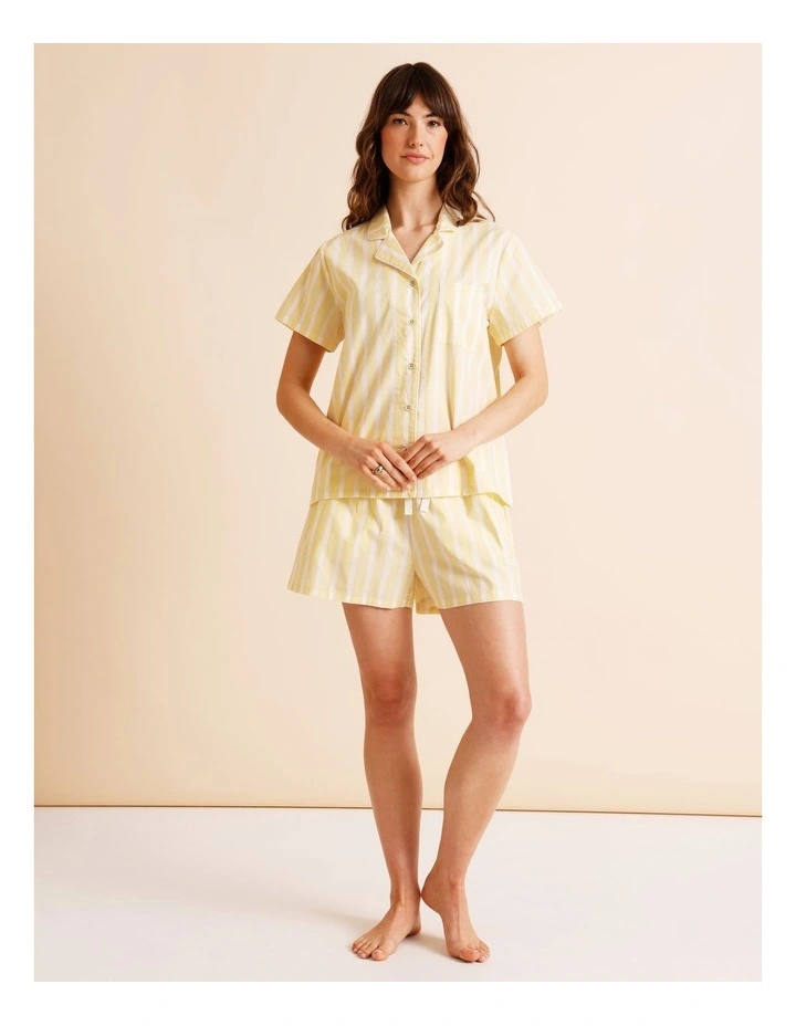 Core Cotton Short Sleeve Short PJ Set in Yellow Stripe Print image 3