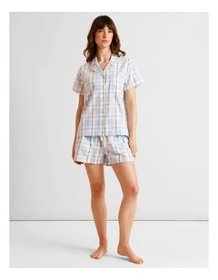 Core Cotton Short Sleeve Short PJ Set in Blue Check Print