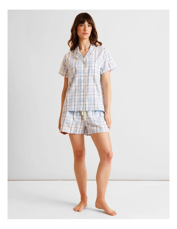 Core Cotton Short Sleeve Short PJ Set in Blue Check Print image 1